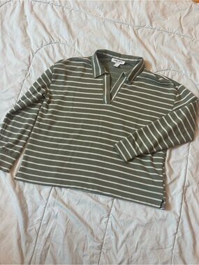Olive & gray Striped Rugby Polo Shirt